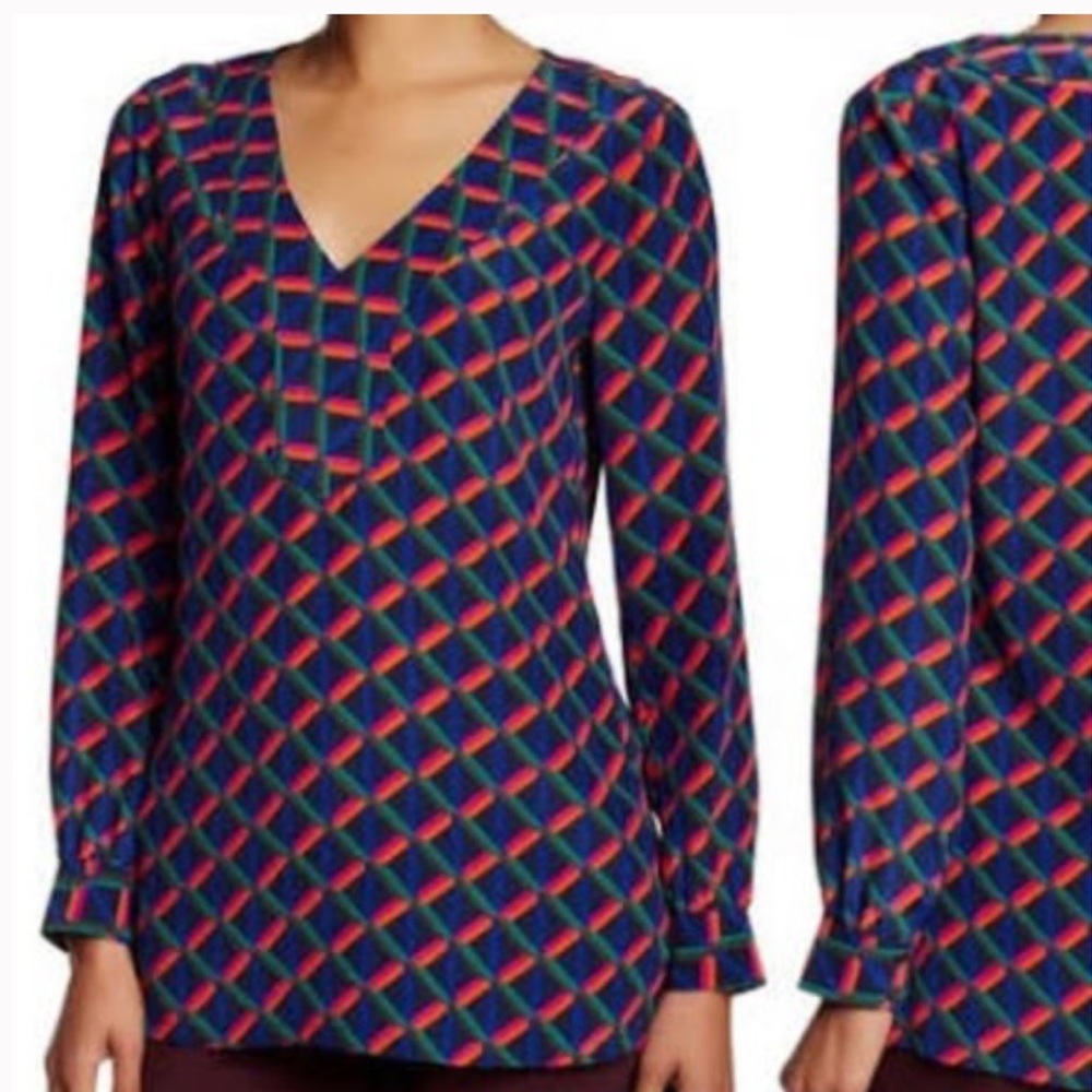 Trina Turk Alisha Geometric Print Silk Blouse
